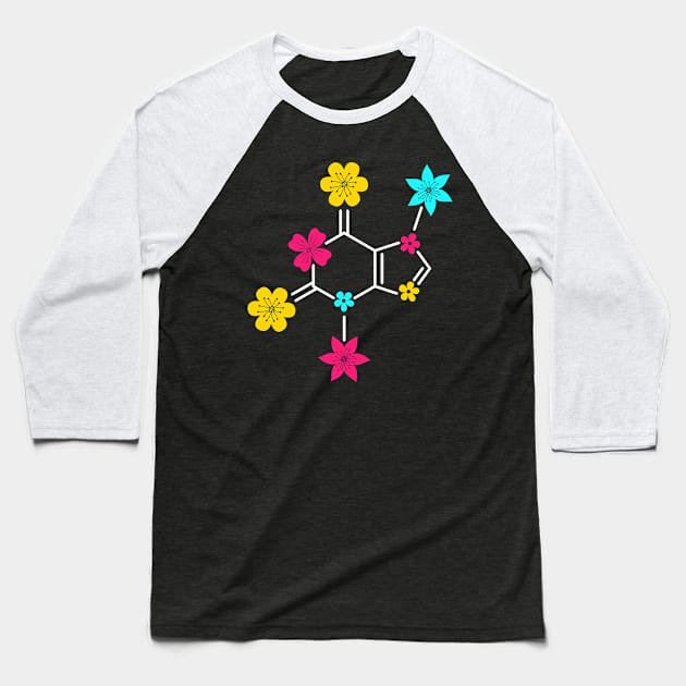 Theobromine Molecule and Flowers Romantic Chocolate Lover Baseball T-Shirt by Teeziner